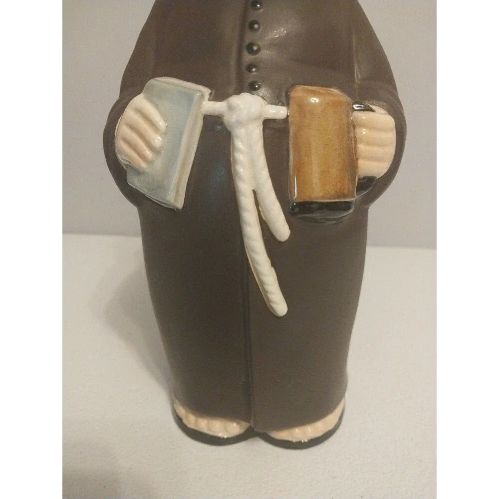 Vintage Monk Friar Figural Decanter Ceramic Liquor Bottle Cork Stopper 10